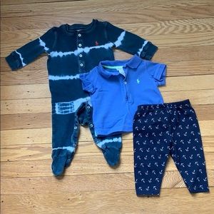 Ralph Lauren romper, polo shirt, pants, sz 3-6 mo